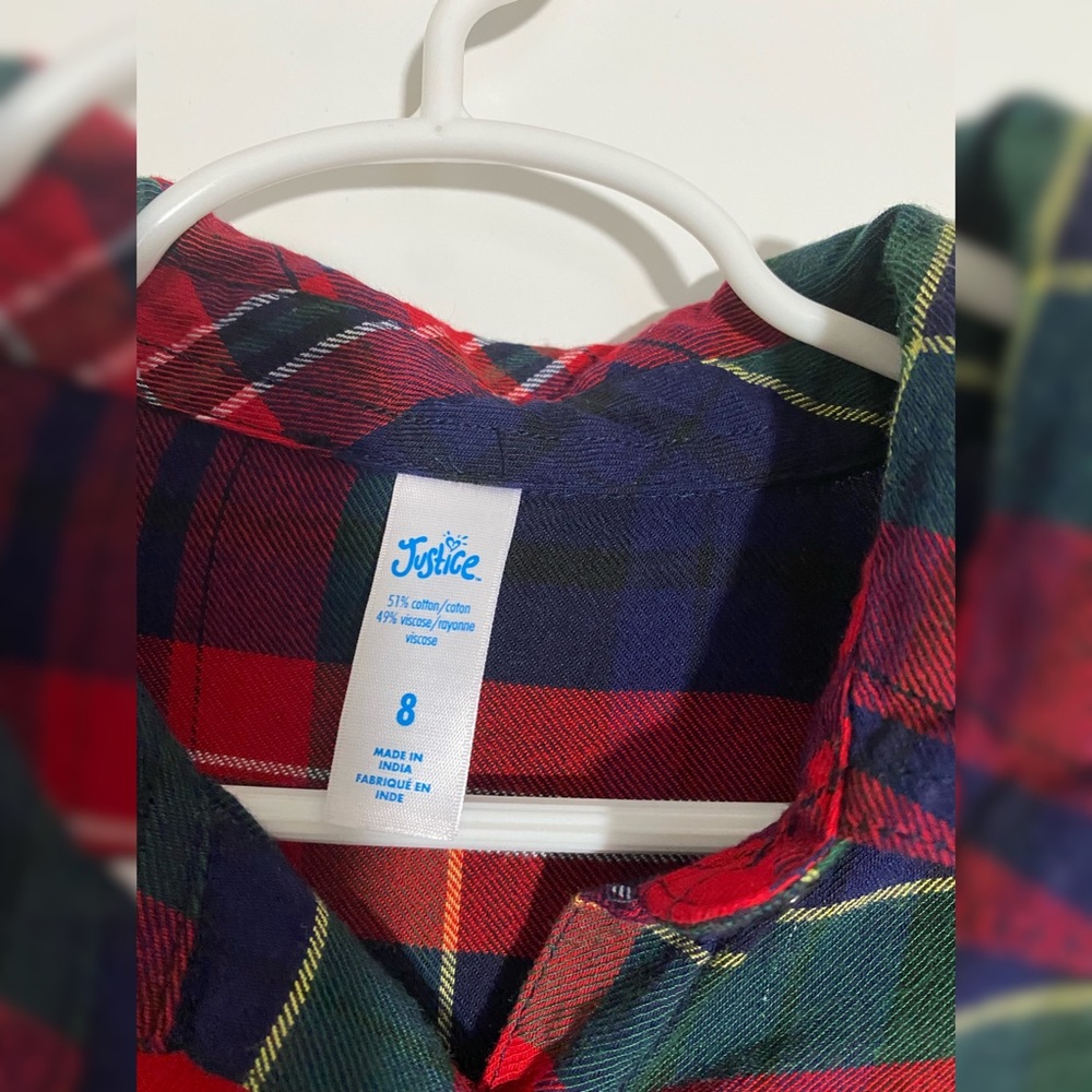 Girls siz 8 Justice plaid button up shirt